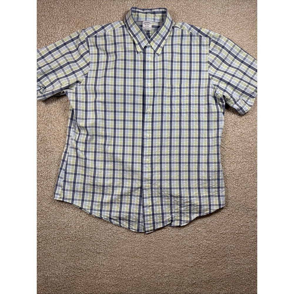 Brooks Brothers XL Regent Blue Green Check All Cotton "Original Polo Shirt" SS